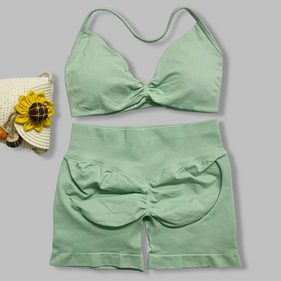 Women's Strappy Bra And Shorts Yoga Set For Workout Outfits