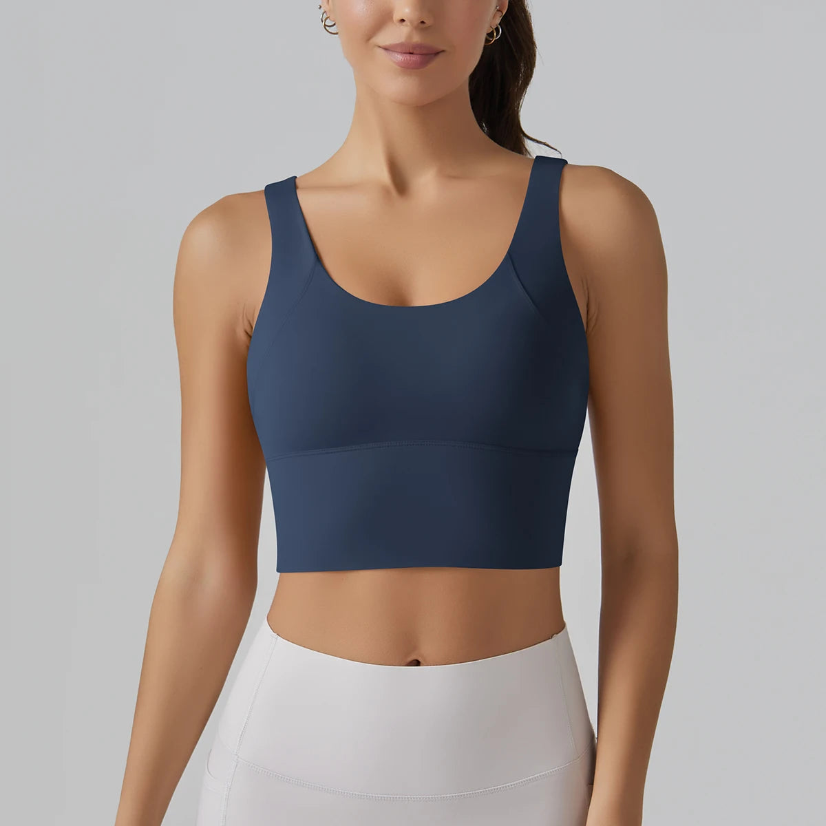 Women's Scoop Neck Sports Bra with Racerback Straps and Wide Band