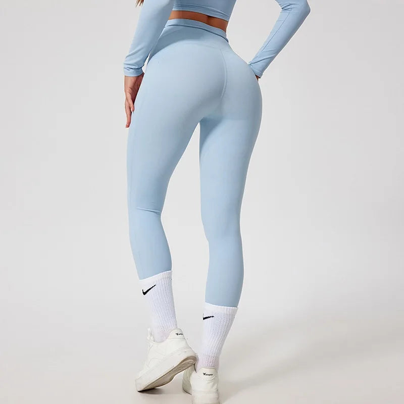 Women's Long-Sleeve Crop Top and Leggings Workout Set