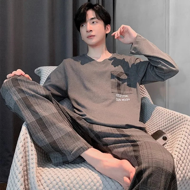 Men's Graphic Long Sleeve Top and Pants Pajama Set