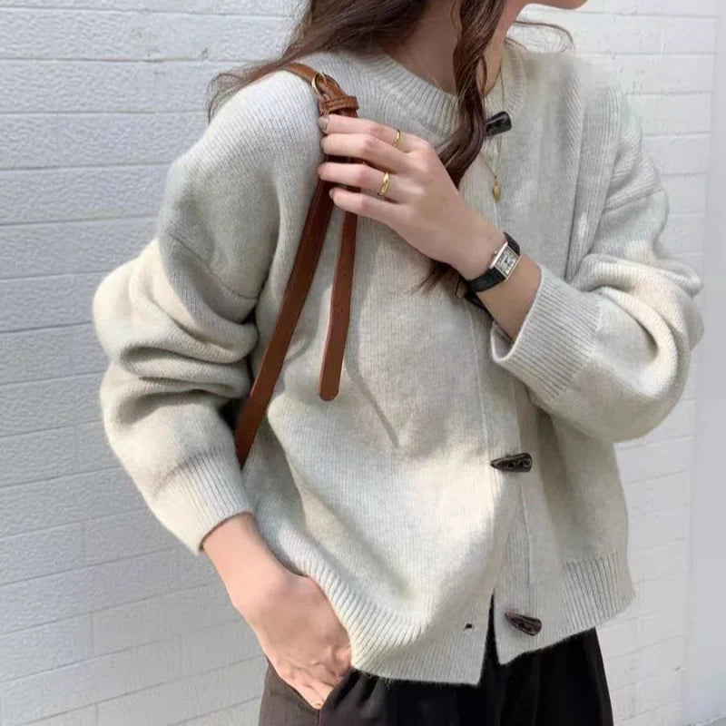 Versatile Crew Neck Autumn and Winter Sweater Wool Coat 100% Pure Cashmere Knitted Cardigan for Women Top