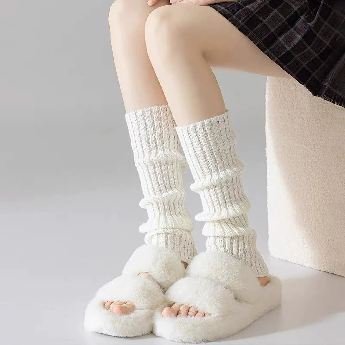 Ribbed Knit Calf Leg Warmers with Slouchy Shape
