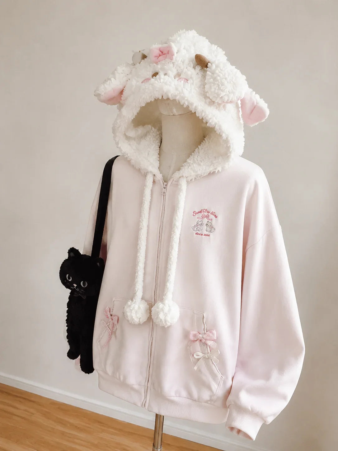 Fluffy Trim Long Sleeve Full Zip Casual Hoodie