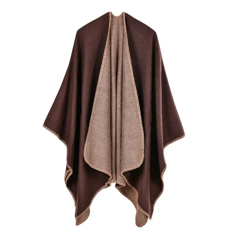 Patterned Fringed Open Front Poncho for Layering over Outfits