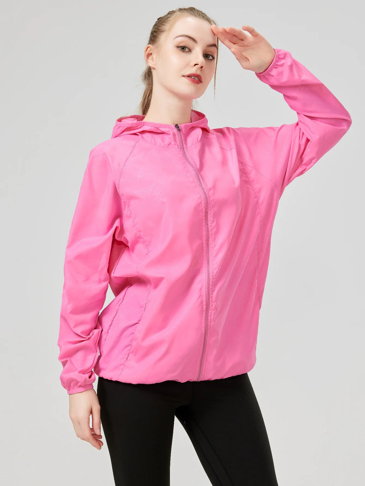 Hooded Long Sleeve Full Zip Outdoor Hiking Jacket with Pockets