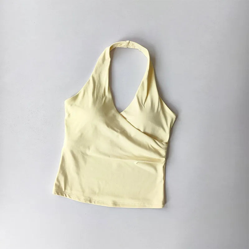 Women's Ruched Halter Neck Cropped Tank Top