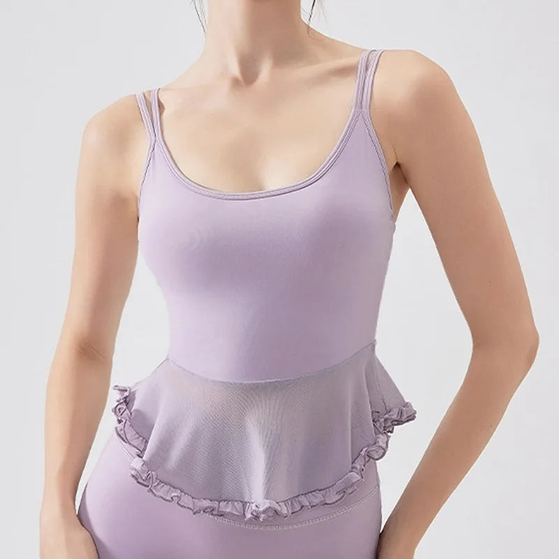 Women's Ruffle-Hem Sleeveless Workout Top