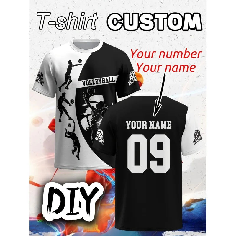 Volleyball Graphic Short Sleeve Crew Neck Sports T Shirt