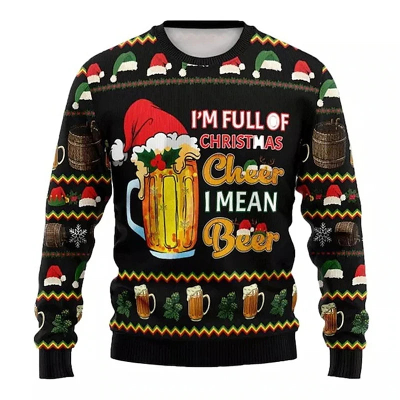 Beer-Graphic Christmas Crewneck Long-Sleeve Sweatshirt