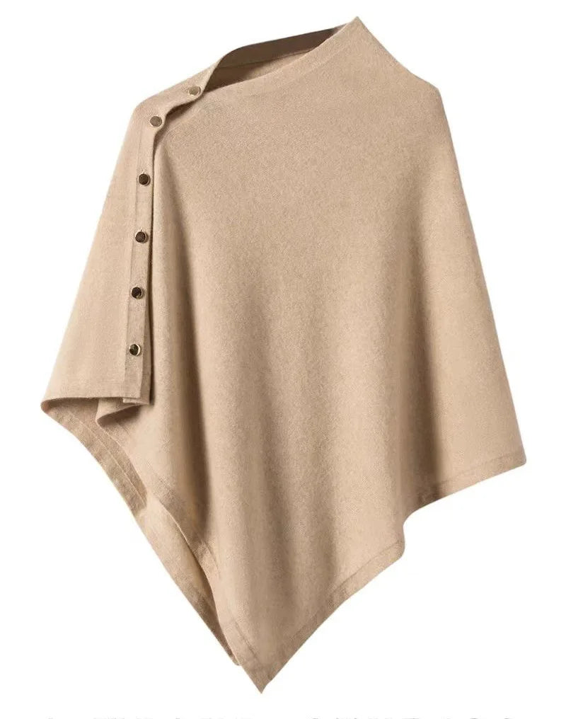 Asymmetric Side Button Poncho for Layering over Outfits