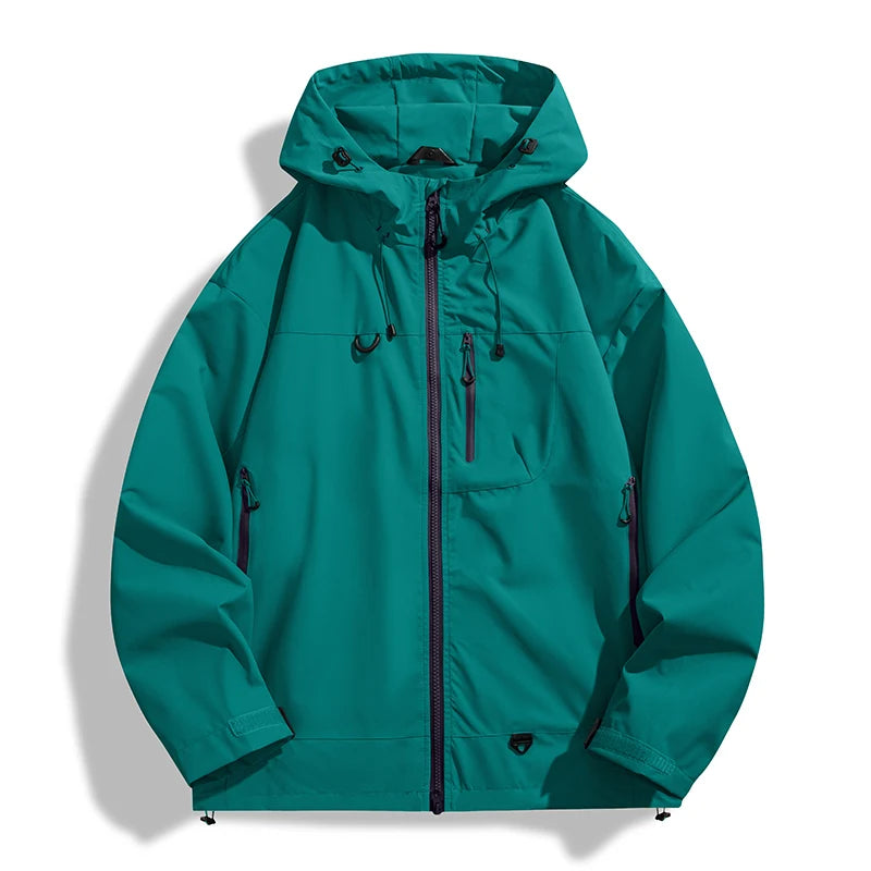 Hooded Long Sleeve Full Zip Outdoor Hiking Jacket with Pockets