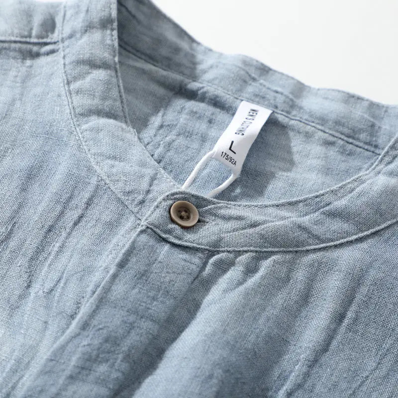 Women's Linen Long-Sleeve Stand-Collar Button-Up Shirt for Casual Summer Daily Wear Outfits