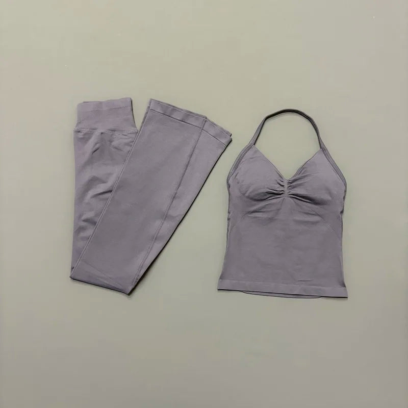 Women's Cross Back Tank And Flared Pants Yoga Set