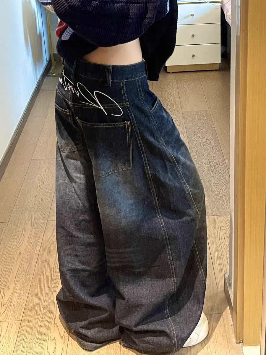 Women's Washed Black Baggy Fit Denim Jeans For Everyday Outfits