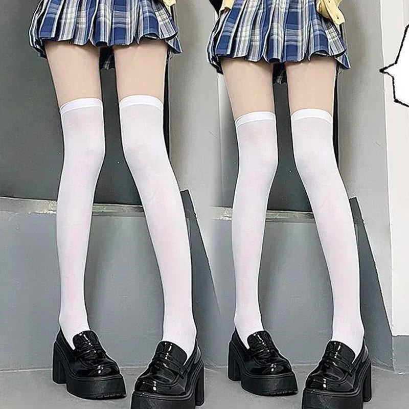 Solid Thigh High Stockings with Long Footed Shape