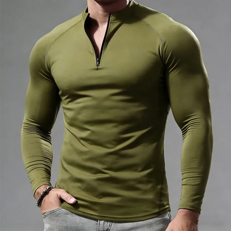 Men's Fitted Long-Sleeve Stretch Polo Shirt