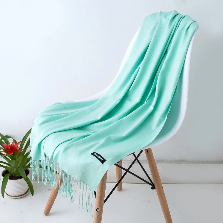 Solid Long Rectangular Scarf with Fringed End Trim