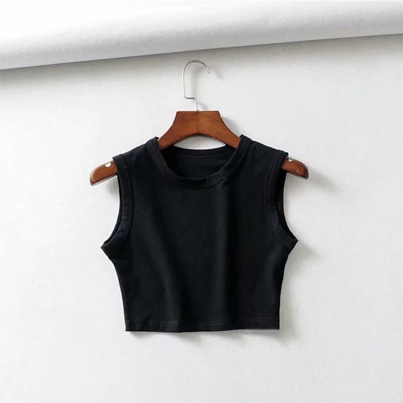 Women's Solid Crop Top with Sleeveless Design and a Fitted Shape