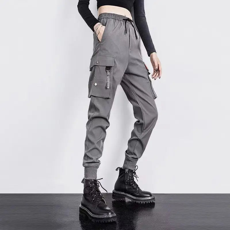 Women's Cargo Joggers with Contrast Panels and Printed Tab Styles
