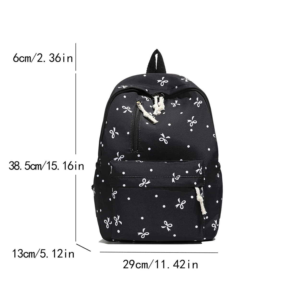 Women's Quilted Bow Print Backpack with Front Pocket and Shoulder Straps
