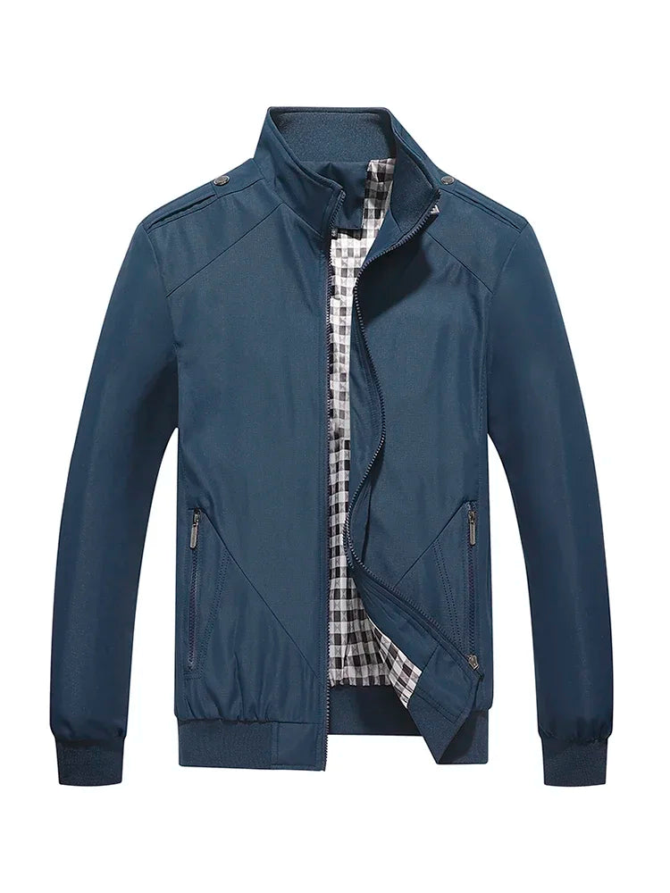 Men's Zip-Front Stand-Collar Jacket with Checked Lining
