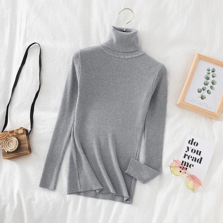Women's Ribbed Mock Neck Long Sleeve Sweater Casual Knit Layer