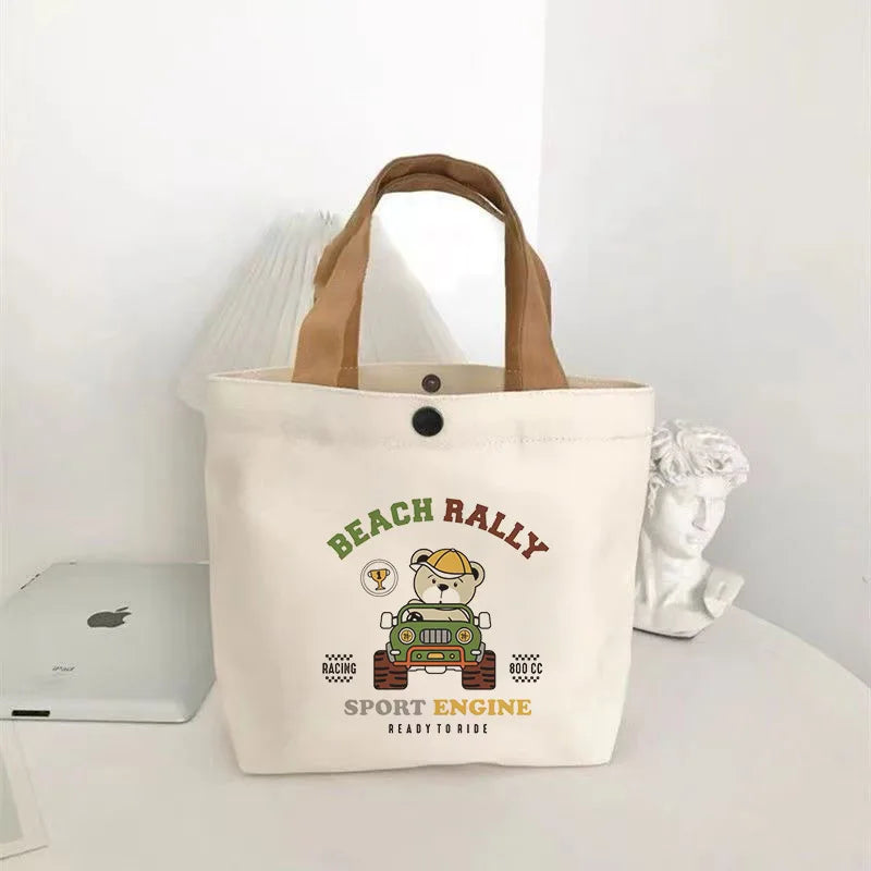 Bear Print Mini Tote Bag with Contrasting Carry Handles