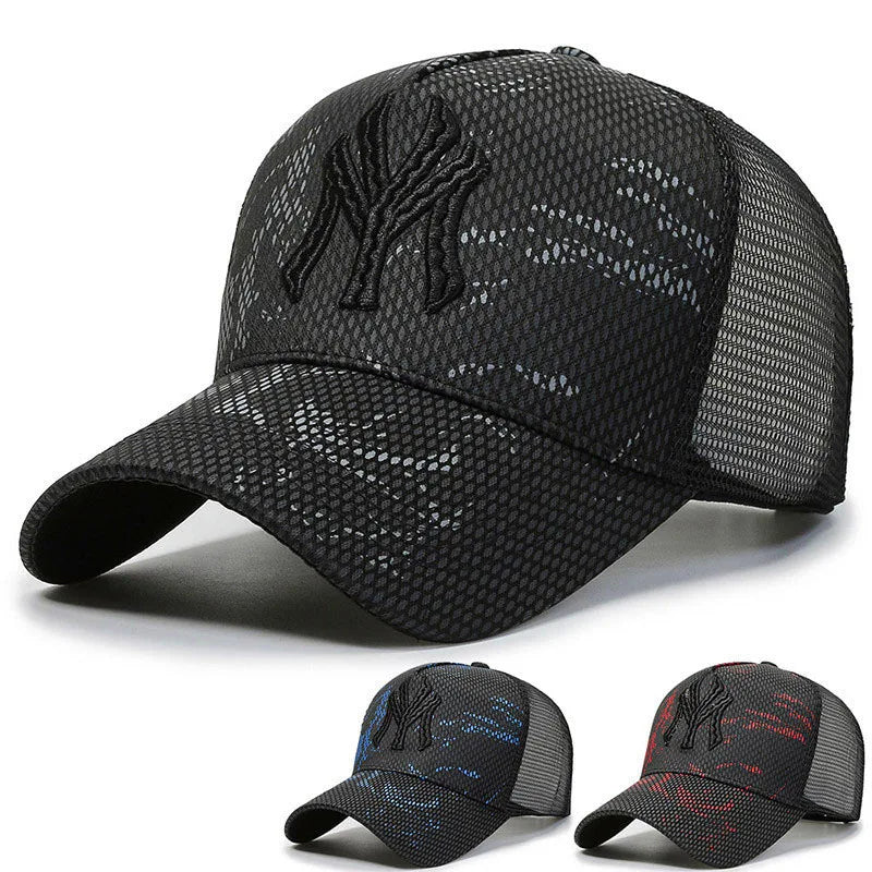 Mesh Baseball Cap with Embroidered Letter Front Design
