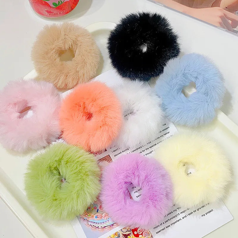 Fluffy Faux Fur Scrunchie Hair Band with Thick and Thin Options