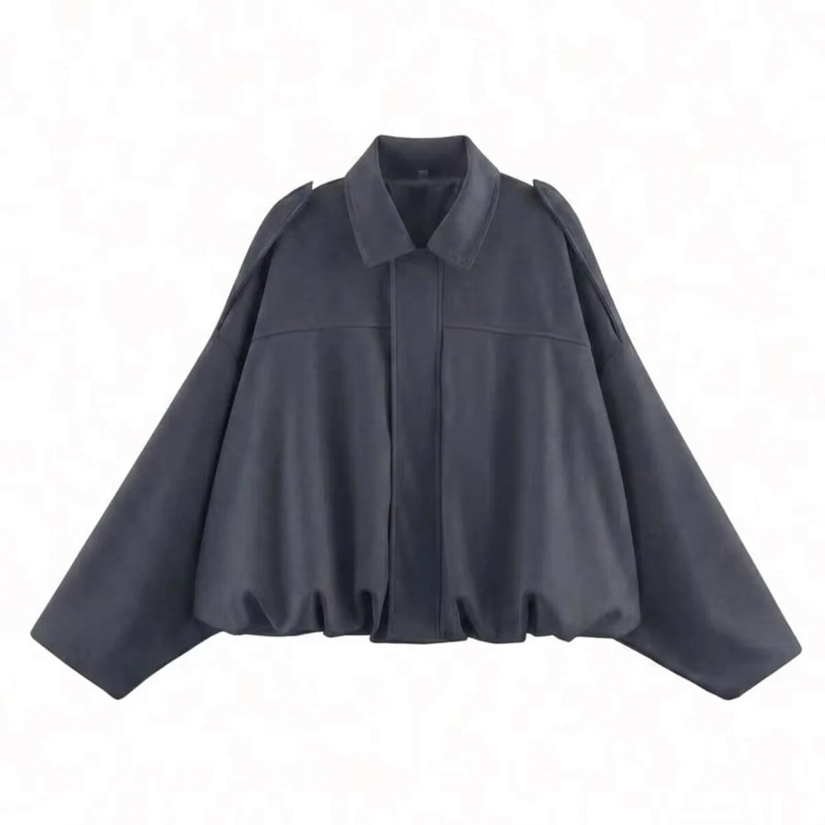 Women's Polyester Suede-Look Loose Long-Batwing-Sleeve Zip-Front Collared Jacket for Casual Autumn Outfits