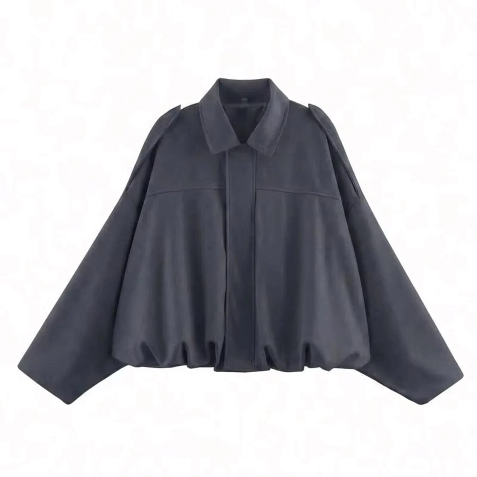 Women's Polyester Suede-Look Loose Long-Batwing-Sleeve Zip-Front Collared Jacket for Casual Autumn Outfits