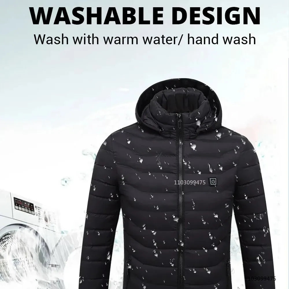 USB Heated Hooded Full Zip Long Sleeve Outdoor Jacket