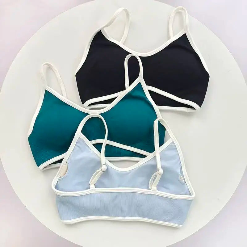 Women's Contrast Trim Thin Strap Sports Bra