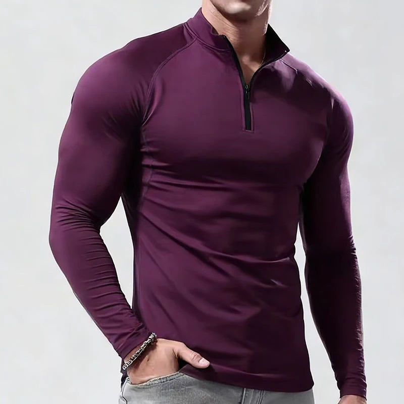Men's Fitted Long-Sleeve Stretch Polo Shirt