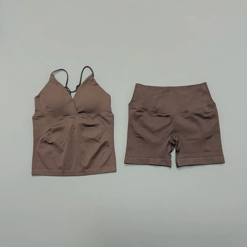 Women's Twist Front Tank And Shorts Yoga Set