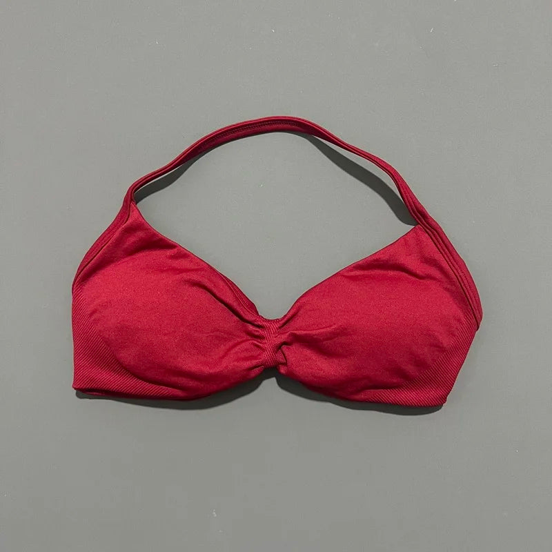 Women's Ruched Halter Neck Sports Bra