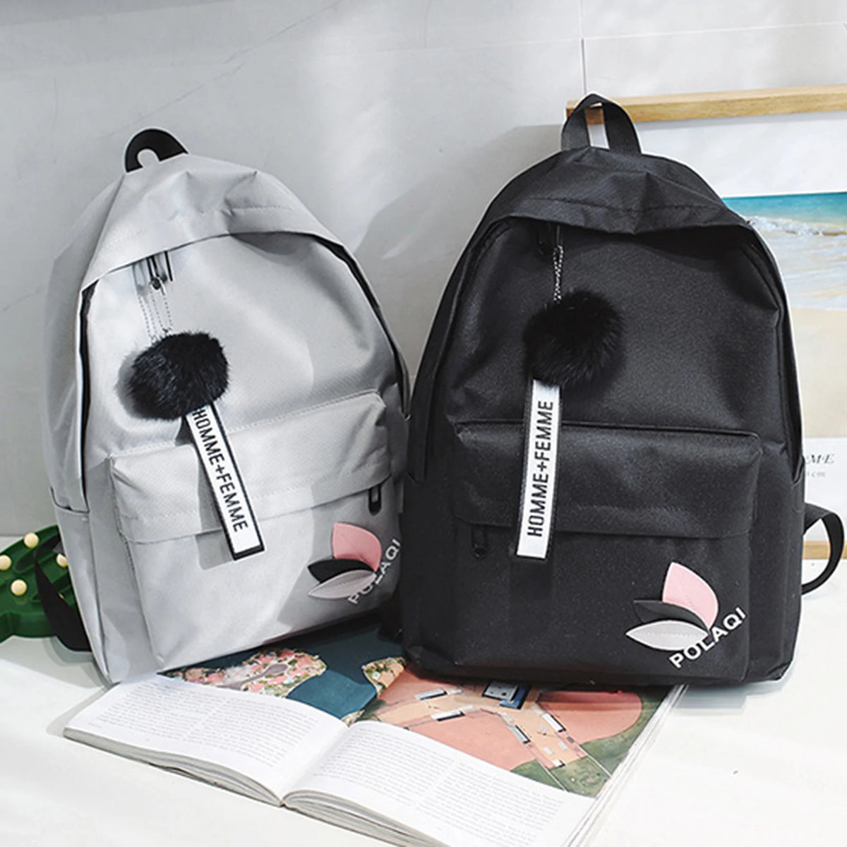 Women's Canvas Backpack with Front Zipper Pocket for School Outfits