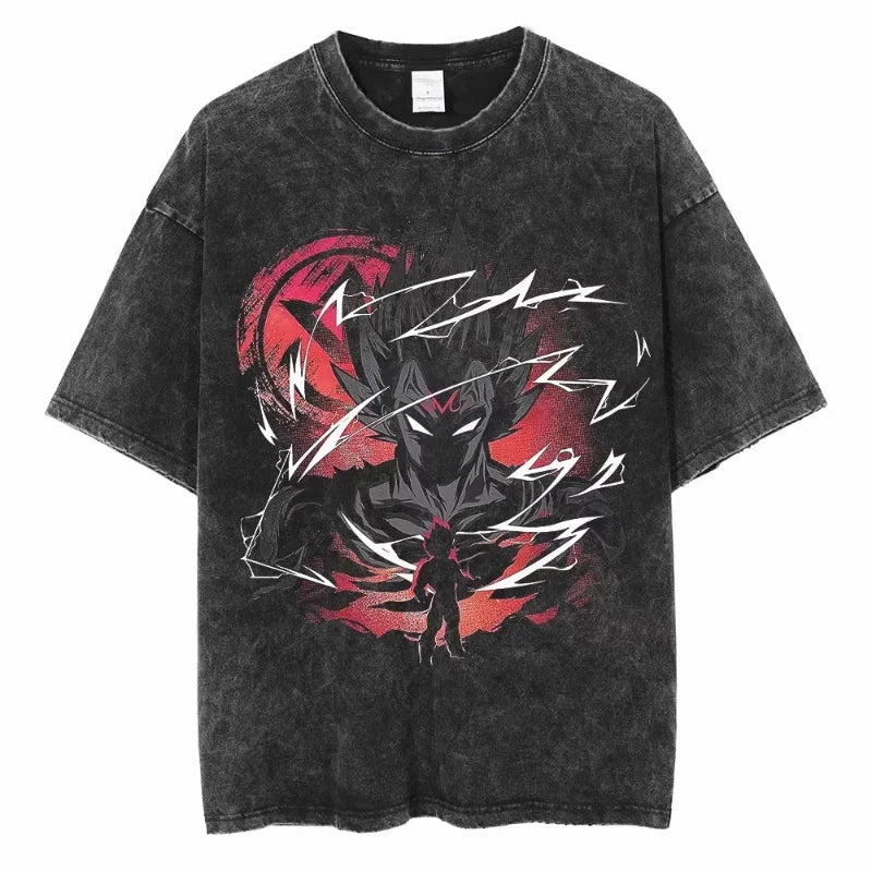 Dragon Ball Anime Washed T Shirt Vintage Goku Vegeta Cotton Short Sleeve Loose Fit Men Women