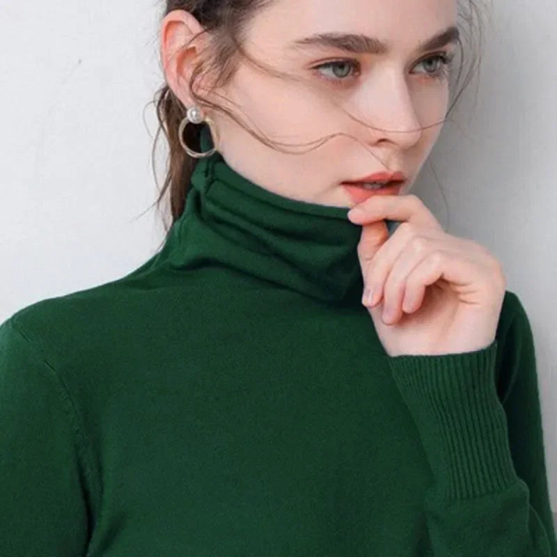 Women's Draped Roll Neck Fine Knit Sweater Casual Knit Layer