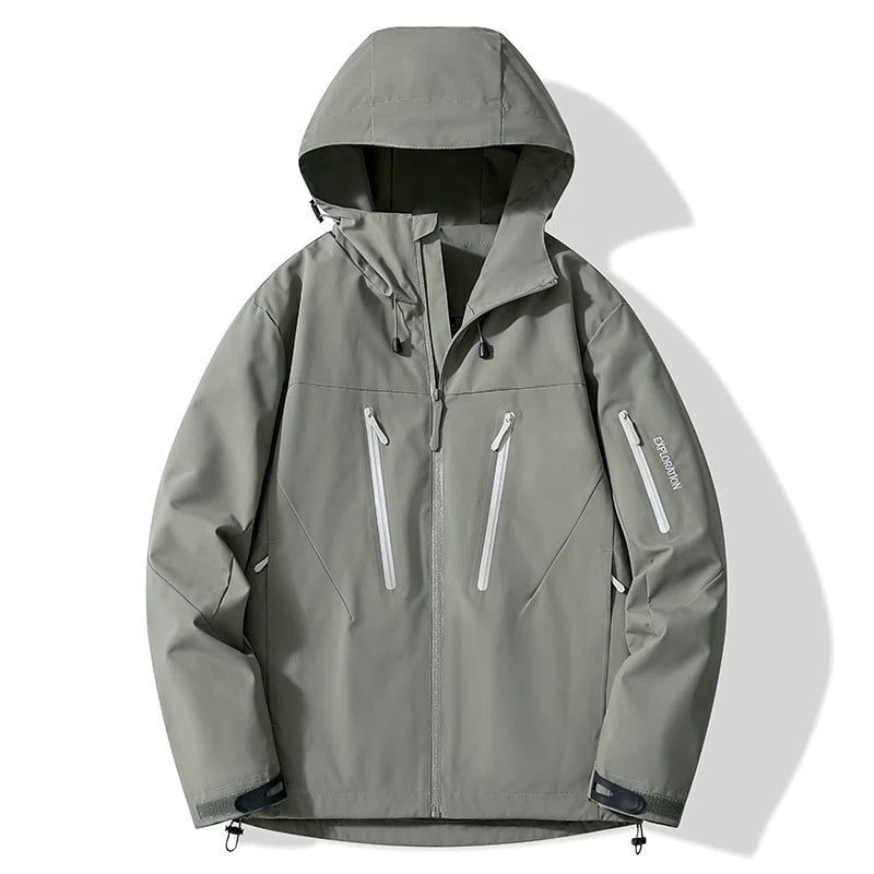 Hooded Long Sleeve Full Zip Outdoor Hiking Jacket with Pockets