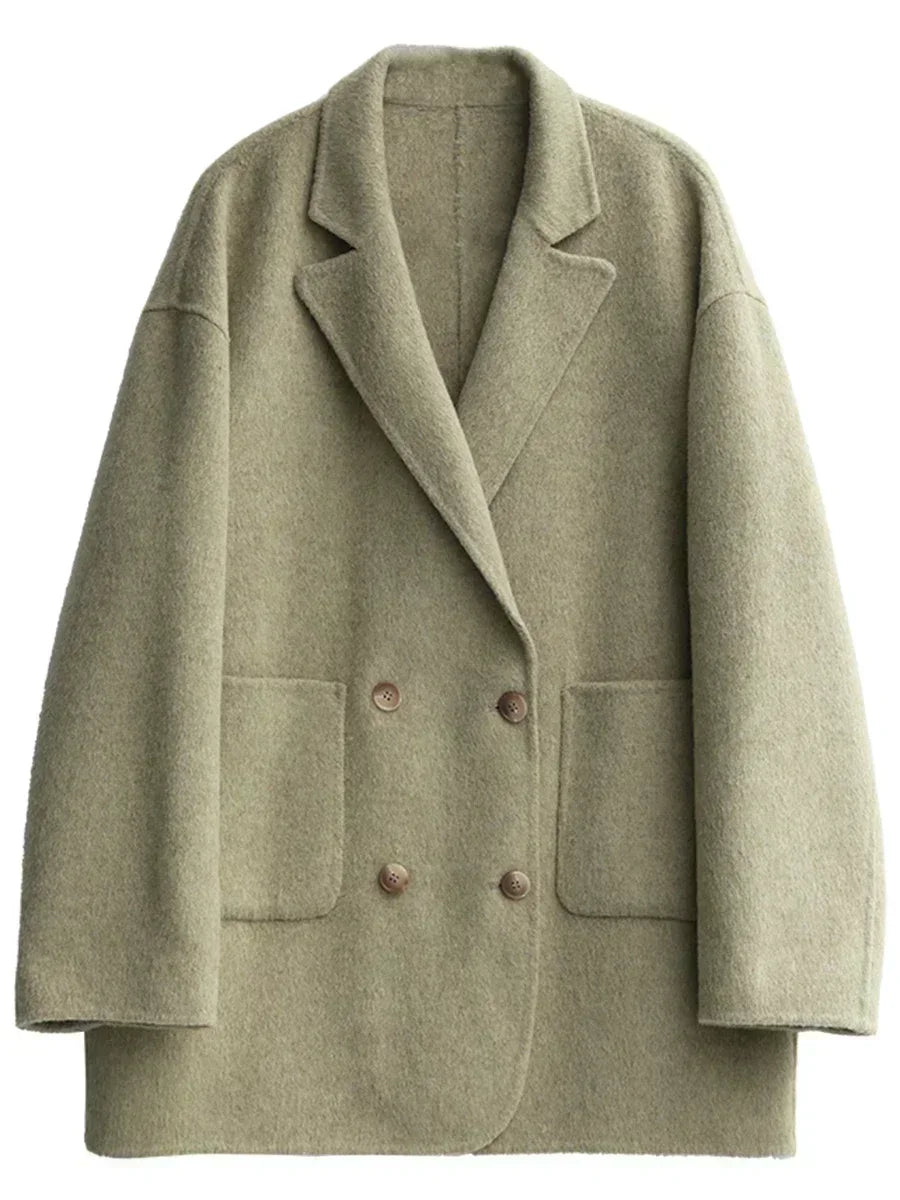 Women's Relaxed Double Breasted Lapel Coat for Layered Outfits