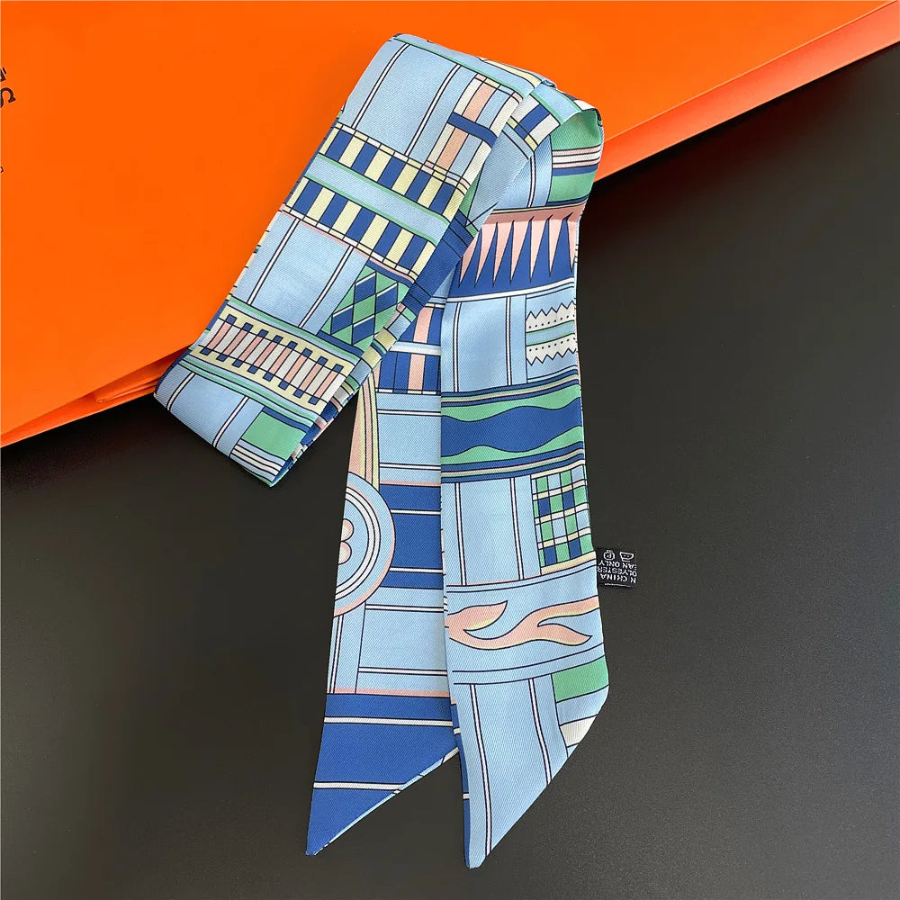 Horse Motif Skinny Scarf with Decorative Printed Patterns