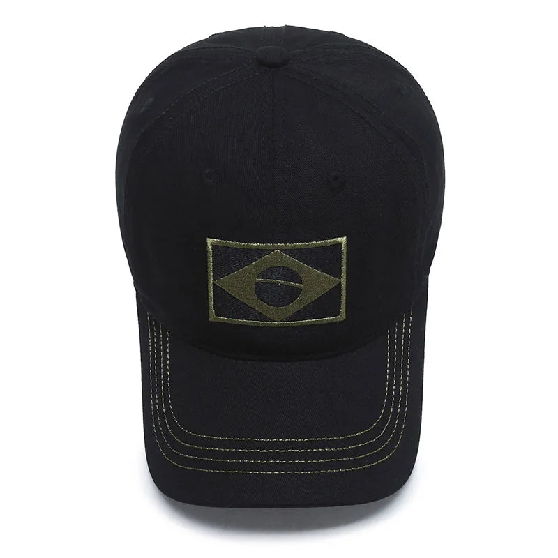 Men's Cotton Cap with Flag Patch and Adjustable Rear Strap