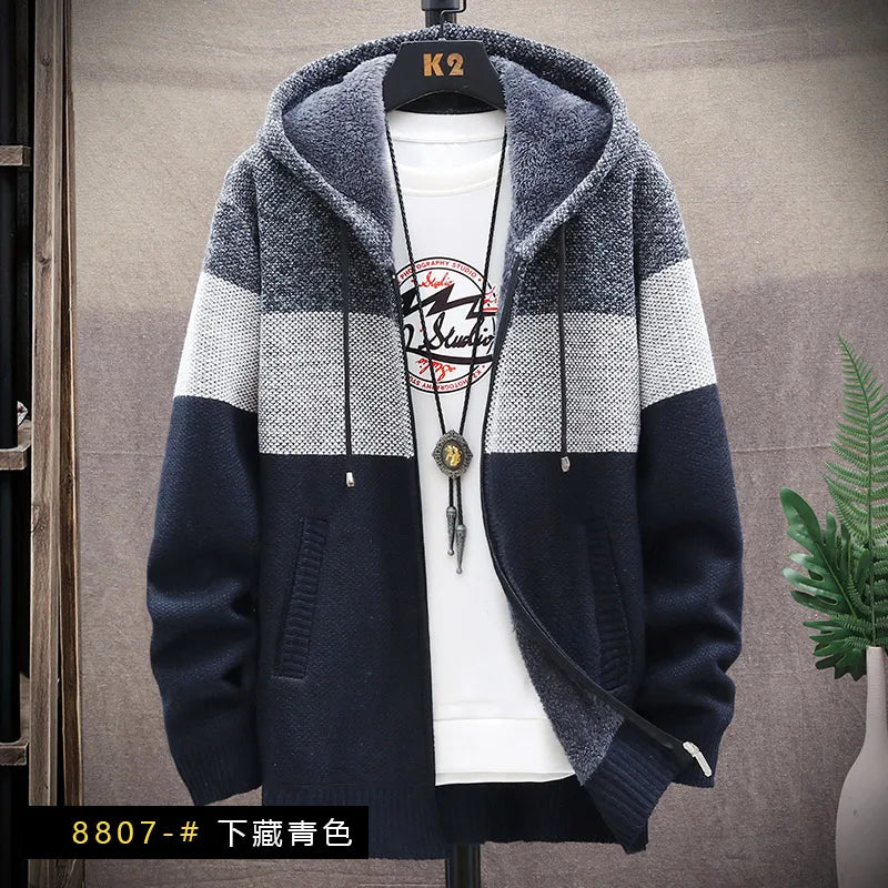 Men's Colour Block Zip Front Knit Cardigan