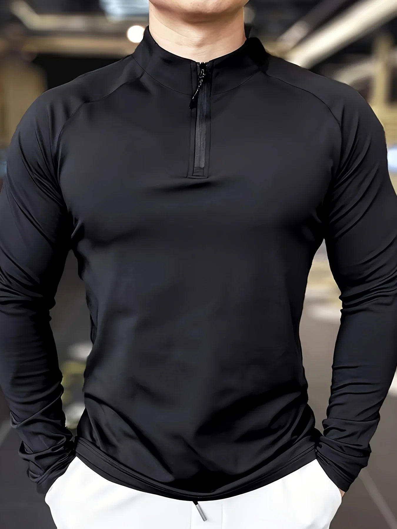 Stand Collar Half Zip Long Sleeve Running Training Top