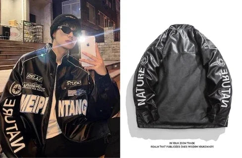 Collared Long Sleeve Loose Fit Casual Streetwear Bomber Jacket