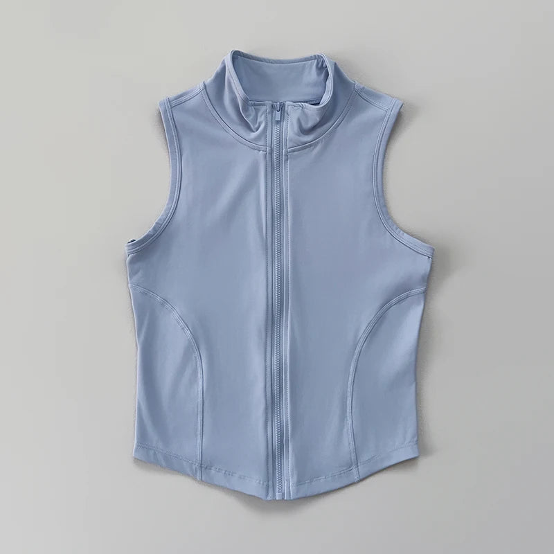 Women's Stand Collar Zip Front Vest For Workout Outfits