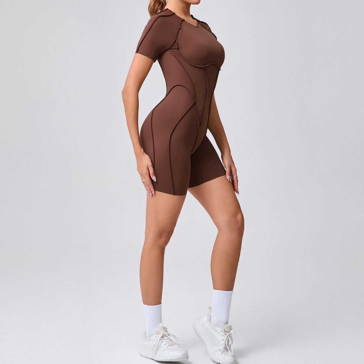 Women's Short Sleeve Back Cutout Short Workout Romper
