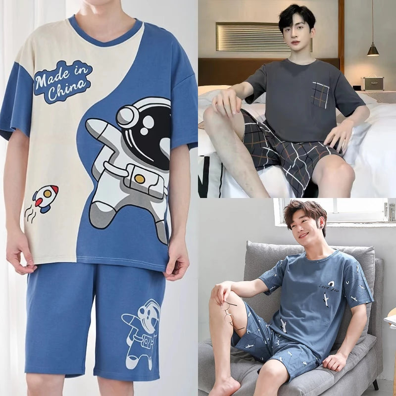 Men's Graphic Short Sleeve Top and Shorts Lounge Pajama Set