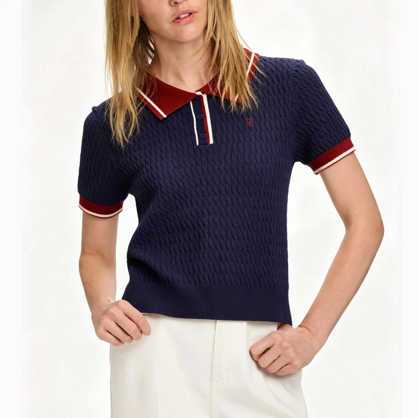 Women's Contrast Trim Short Sleeve Knit Polo Shirt